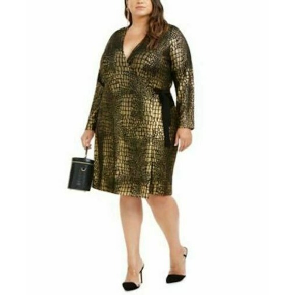 INC Wrap Dress 3X Gold Black Croc Snake - Picture 1 of 8